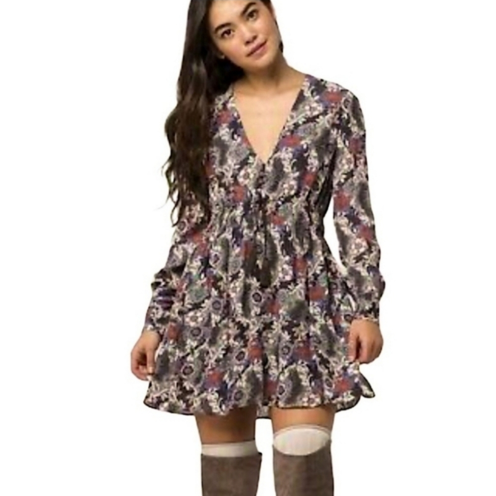 Free People☆ Stealing Fire Floral Boho Henley Dress.